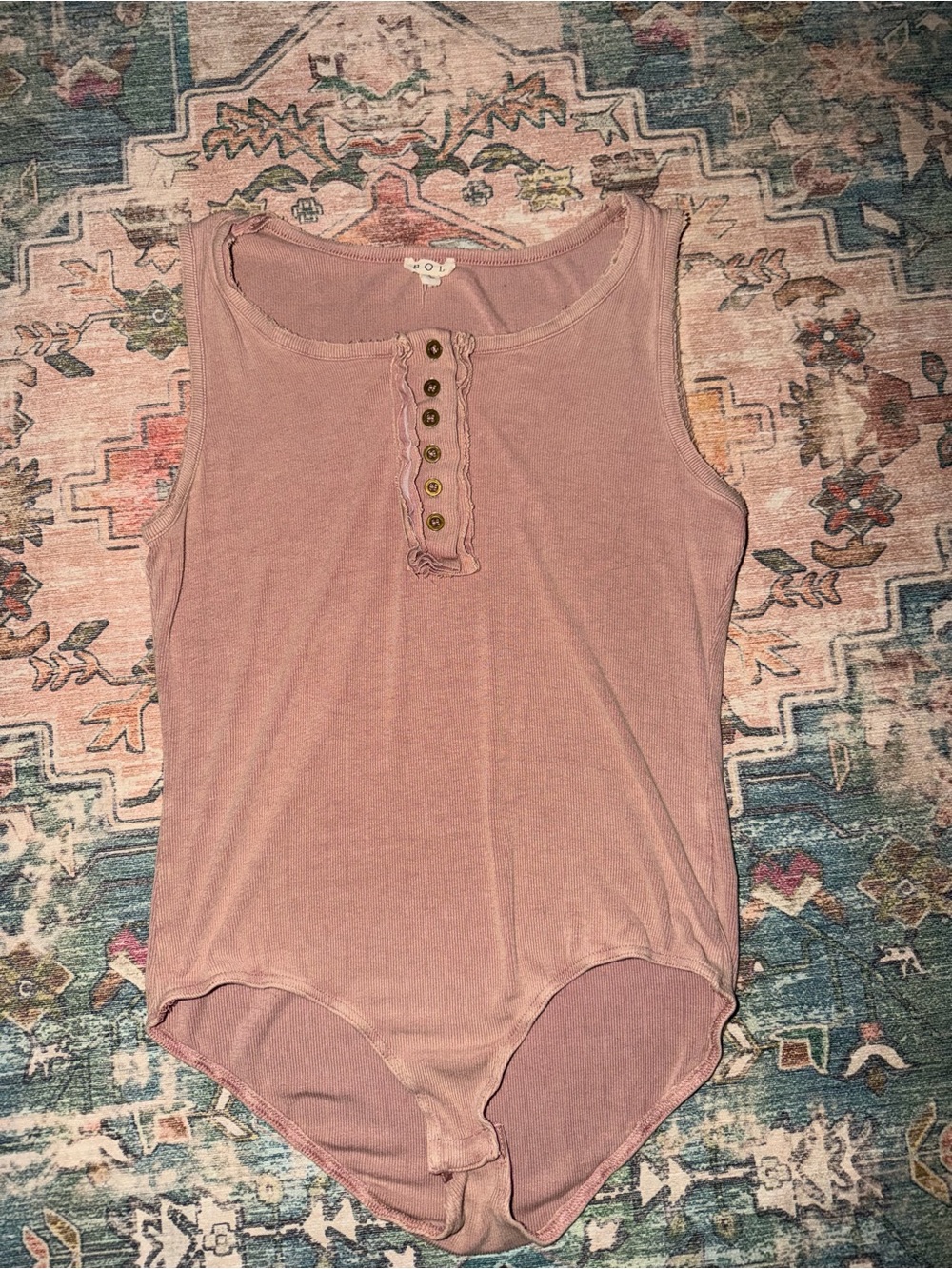 POL Mauve Pink Ribbed Henley Bodysuit